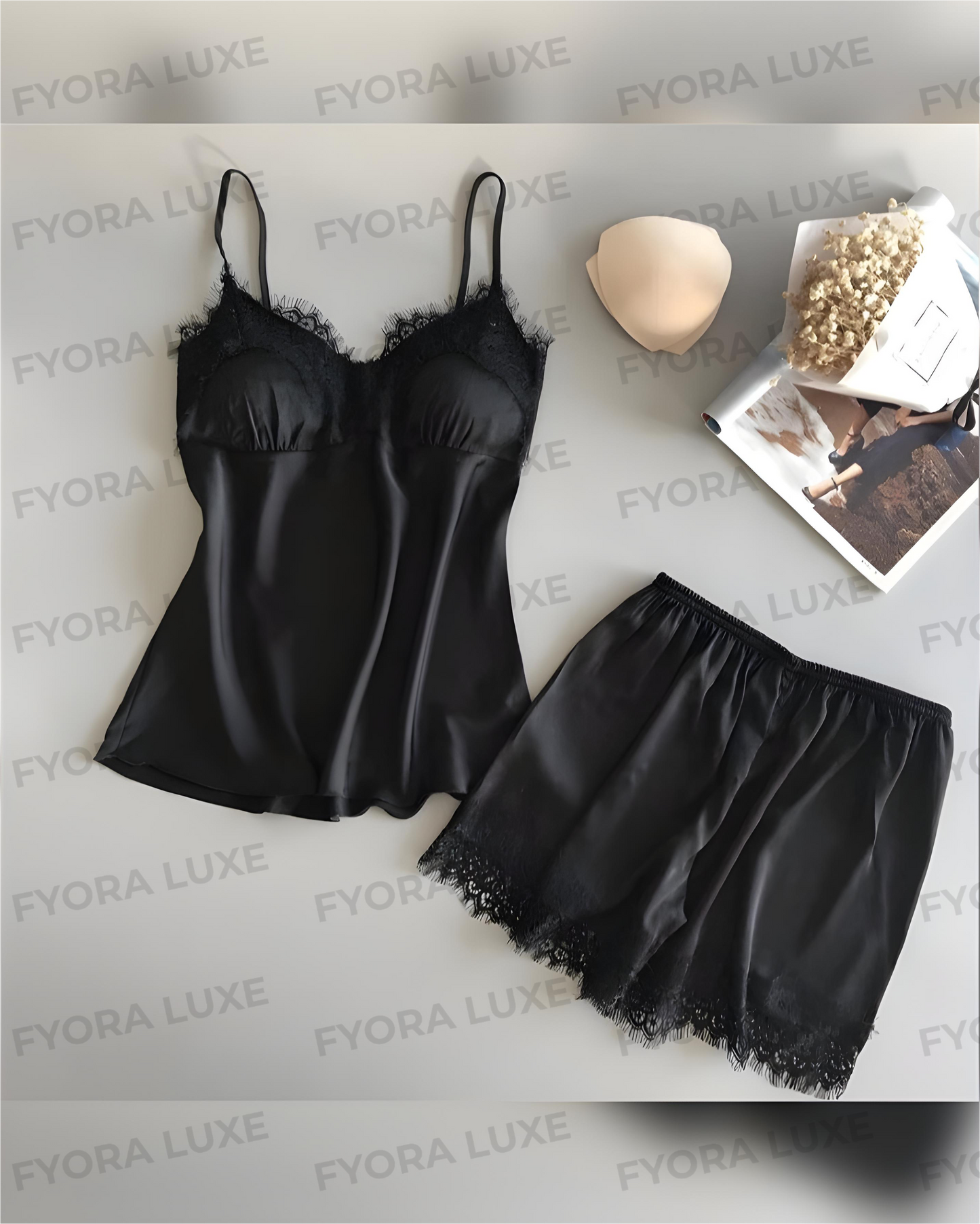 Fyora Luxe Lace Elegance Two-Piece Satin Nightwear Set