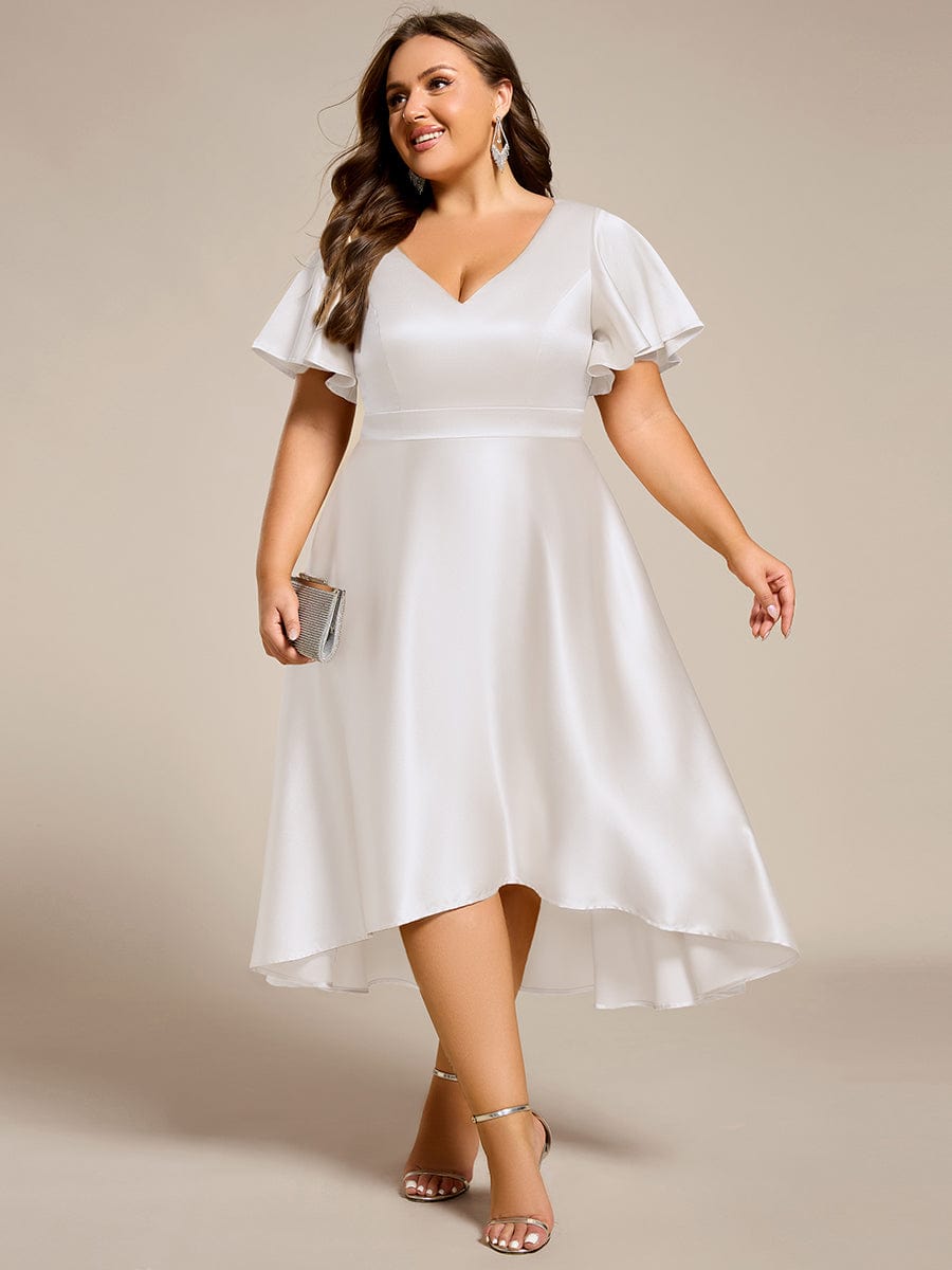 V-neck High-Low Satin (Wedding Guest) Dress with Pockets