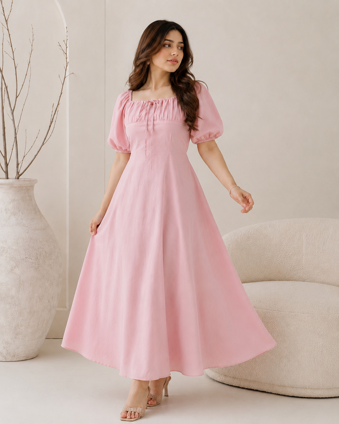 Roselle Linen Grace Maxi Dress - Soft Pink