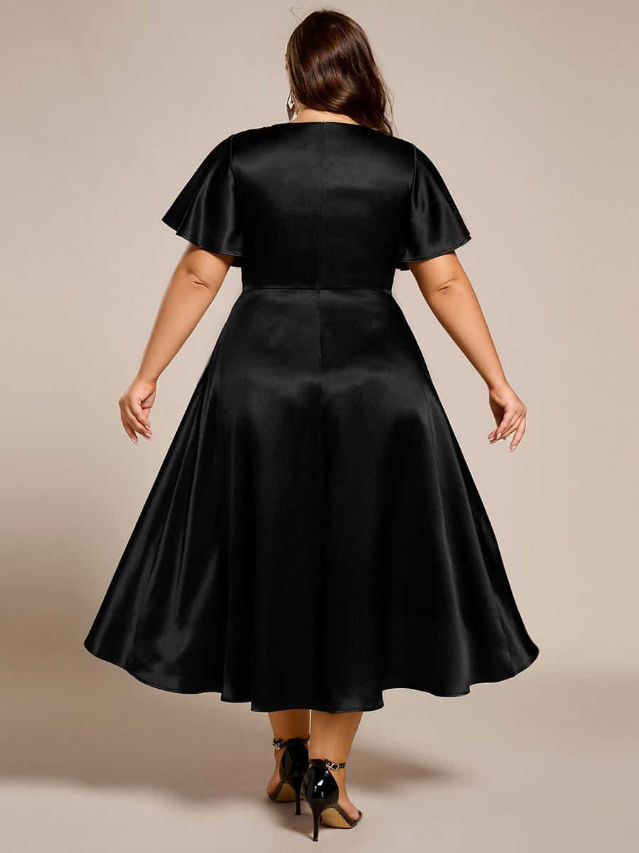 V-neck High-Low Satin (Wedding Guest) Dress with Pockets